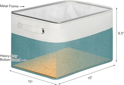 Foldable Storage Bin Collapsible Fabric Storage Basket Cube with Durable Handles Closet Organizer Bins for Organizing Shelves Drawers, Set of 3, 15" x 10" x 9.5", Teal