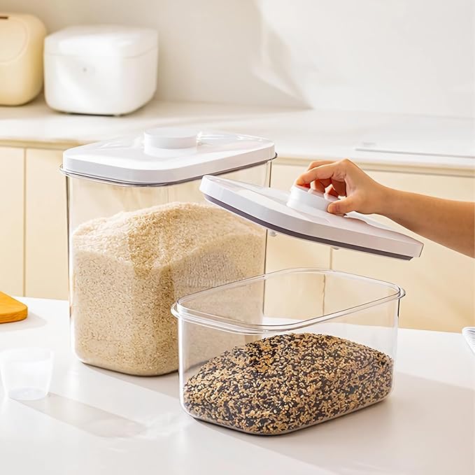 TBMAXS Airtight Flour Container 6.34 QT, Clear PET Plastic Food Storage Container Bin with Pop Up Lids For Rice Flour Sugar, Dry Food Holder for Kitchen Pantry Organization and Storage