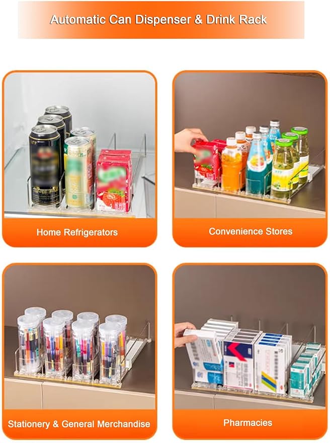 Adjustable Gliding Soda and Beer Organizer Automatic Can Dispenser Self for Fridge-Holds, Removable Dividers(7.5 x 44 cm)