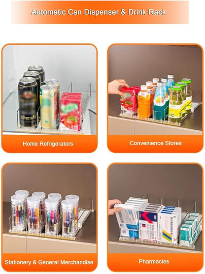 Adjustable Gliding Soda and Beer Organizer Automatic Can Dispenser Self for Fridge-Holds, Removable Dividers(7.5 x 54 cm)