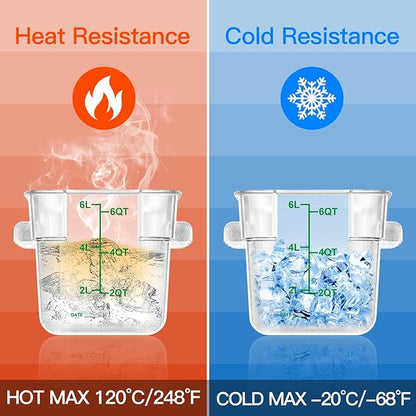 4 pcs 6qt Food Storage Containers with Lid, Square Clear Commercial Storage Containers with Handle and Scale for Food Storage in Home Kitchen & Dining (Green)