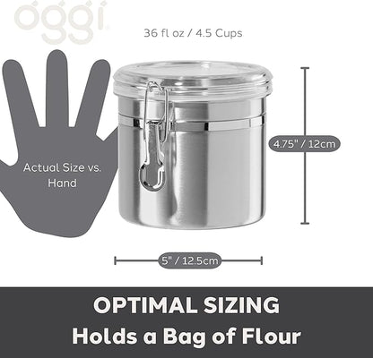 Oggi 36-Ounce Stainless Steel Canister with Clear Acrylic Lid and Locking Clamp