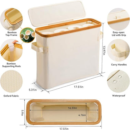Toilet Paper Storage Basket with Lid, Bamboo Toilet Paper Storage Holder Stand Organizer for Bathroom, Toilet Paper Storage Box Container with Handle Bin for RV Closet, Beige