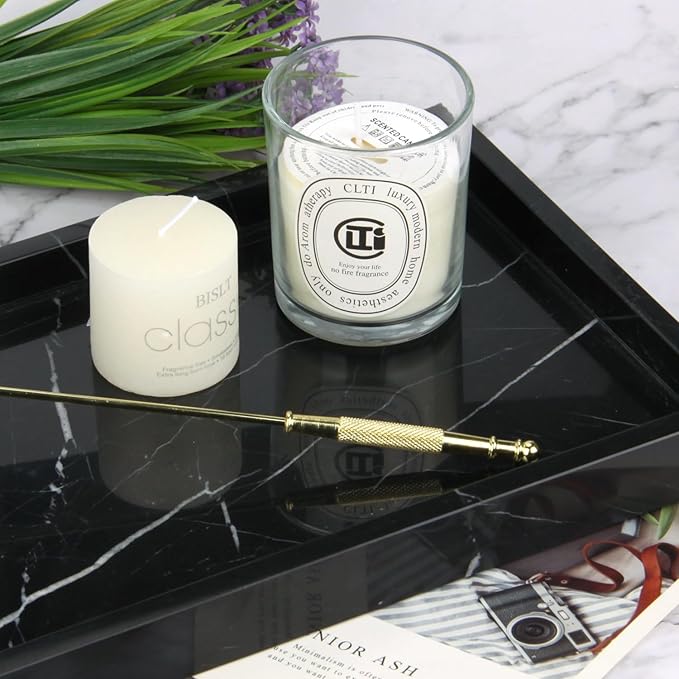 Marble Bathroom Vanity Tray, Natural Luxury Vanity Home Kitchen Bathroom Table Tray, Stone Decorative Countertop Dresser Trays for Key Coffee Perfume Jewelry Makeup (Black Marquina, 12"x 8" x1.2")