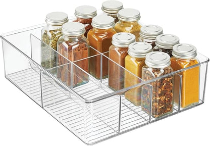 mDesign Plastic Extra Wide Storage Organizer Bin Box for Kitchen, Pantry, Cabinet, Countertop - Tea Bag, Sugar Packet, Coffee Snack, Condiment Holder, 8 Sections - Ligne Collection - Clear