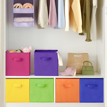 GRANNY SAYS 13 Inch Cube Storage Bins, Colorful Cube Storage Organizer, Fabric Storage Bins, Storage Cubes for Shelves, Closet, Toy Storage Bins for Kids Room, Play Room, Rainbow, 6-Pack