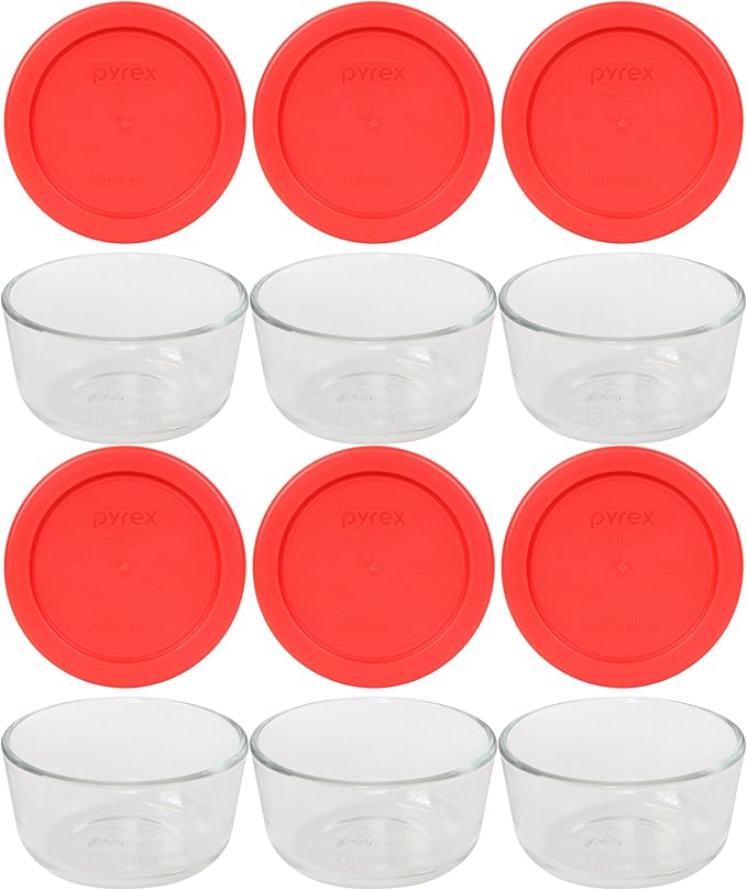 Pyrex 1-cup Storage Containers (Pack of 6) - Total 12-Piece Value Pack