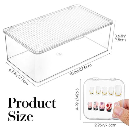29 PCS Nail Boxes with 4 Pack Tape, Clear Acrylic Nail Display Box for Storage; 1 Large Storage Box with Lid and 24 Art Boxes for Art Home Beauty Salon