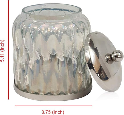 nu steel Glacier Rainbow Q tip Holder, Bathroom Vanity Glass Storage Organiser Canister, Apothecary Jar for Cotton Swabs, Round Cotton Balls, Rainbow Lustre Finish