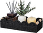 CubesLand Toilet Paper Storage Basket Organizer, Small Wicker Toilet Tank Top Decorative Baskets for Countertop, Handwoven Scalloped Basket w/handle for Home Decor, Living Room, Bedroom, Black