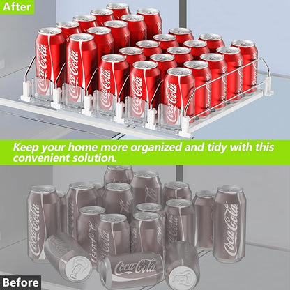IBORING Drink Organizer for Fridge,Self Pushing Fridge Drink Organizer,Automatic Drink Dispenser for Fridge-Holds up to 15 Cans, 14.96inch, White