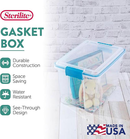 Sterilite 18-Pack Gasket Box, Weather-Resistant Storage Bins with Latching Lids, 20 Quart - Heavy-Duty Organizing Containers for Closet, Bathroom, and Office