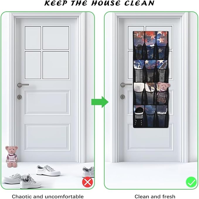 Door Hanger Organizer Eagle Over The Door Shoe Organizer for School Space Saving Multi-Funtion Storage Bag USA Flag Wall Hanging Storage for Bathroom