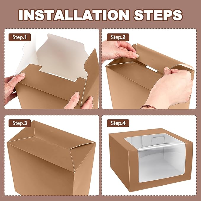 DoubleFill 50 Pcs Hat Boxes with Clear Window, Foldable Gift Boxes for Baseball Caps, Storage, Display and Shipping (Brown)
