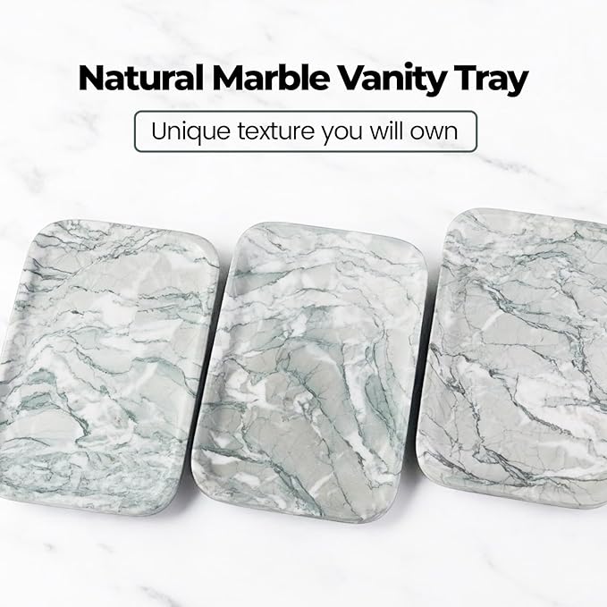 Karibiber Vanity Tray, Marble Bathroom Tray Countertop, Decorative Dresser Organizer, Green Stone for Perfume Jewelry Holder Storage for Kitchen Sink(Light Green)