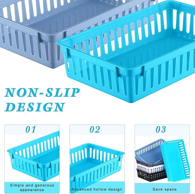 Wenqik 24 Pcs Plastic Storage Baskets for Classroom Organizing Small Pantry Storage Bins Rectangular Tray for Back to School Household Toys Classroom Bedrooms, Kitchens Countertops(Multicolor)