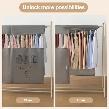 Non woven clothing cover with transparent window, suitable for hanging clothing storage protectors for dresses, tops, and outerwear (Grey, 34inch*2Pack)