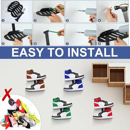 Blulu 4 Sets Floating Shoe Display Shelves for Wall Large Metal Hanging Shoe Organizers Wall Shelf Sneaker Holders Rack for Collectors Exhibition Display Store Show Bedroom Gaming Room Sneaker