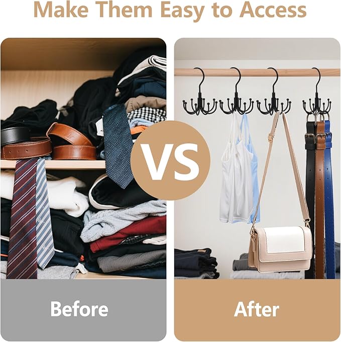 Belt Hanger 2 Pack 360° Rotatable Closet Organizer for Ties, Belts, Scarves, Hats Space-Saving Multi-Purpose Storage Hooks with Durable Design