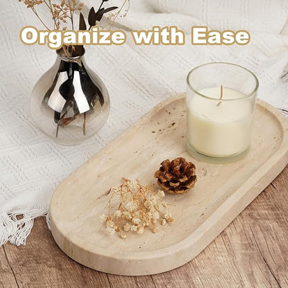 Koville Italian Travertine Tray, 12"x6" Vanity Decorative Marble Tray for Countertop, Catchall Tray for Perfume, Candles, Jewelry Dish Tray