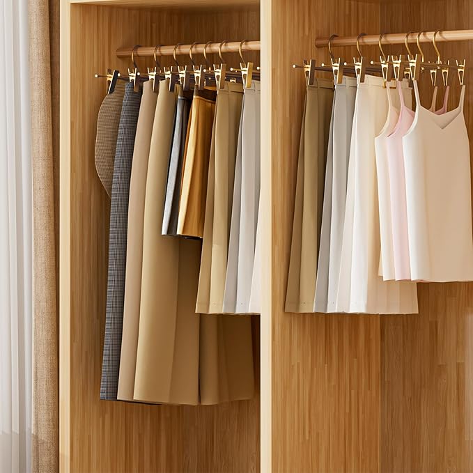 Matte Gold Aluminum Pants Hangers 20 Pack, Lightweight Skirt Hangers with 360°Swivel Hooks and Non-Slip Adjustable Clips for Trousers, Skirts, Jeans, Kids & Adults, Durable, Space-Saving