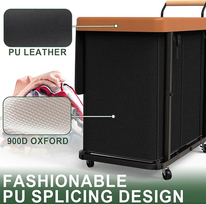 230L (60 Gal) Extra Large Fashion Laundry Sorter 3 Section with Lid, Rolling Laundry Basket Hamper with Handle, Laundry Organizer Storage Cart with Sturdy Metal Frame for Laundry Room, Hotel, Black