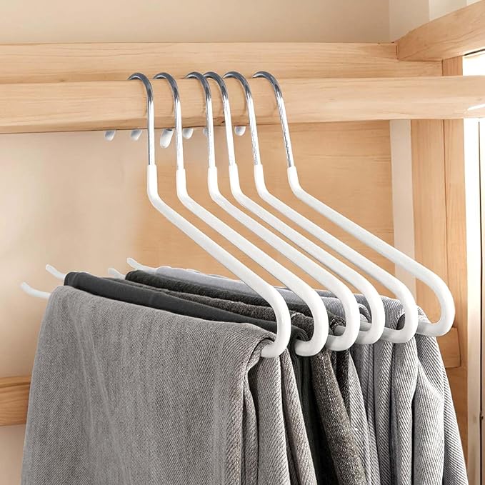 50 Pack Open Ended Pants Hangers with Non Slip Design,Suitable for Trousers,Jeans,Towels for Closet Space Saving,Durable Metal Material with Rubber Coating (White)