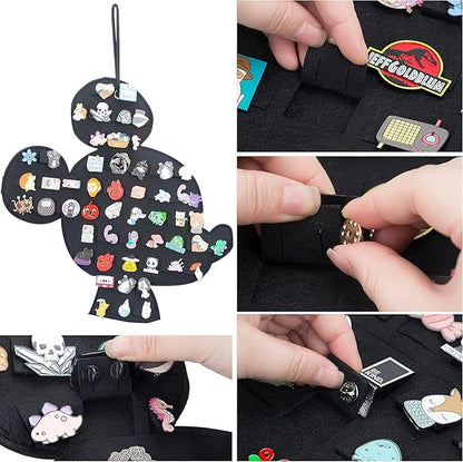 Hanging Brooch Organizer - Enamel Pin Display, Cute Cartoon Shape Storage Holder for Brooch Pins (Black + Pink)