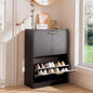 LYNSOM Shoe Cabinet, Free Standing Tipping Bucket Shoe Rack Organizer with 2 Flip Drawers, Modern Entryway Shoe Storage with Top Display, Narrow Slim Hidden Shoe Cabinet (Black)