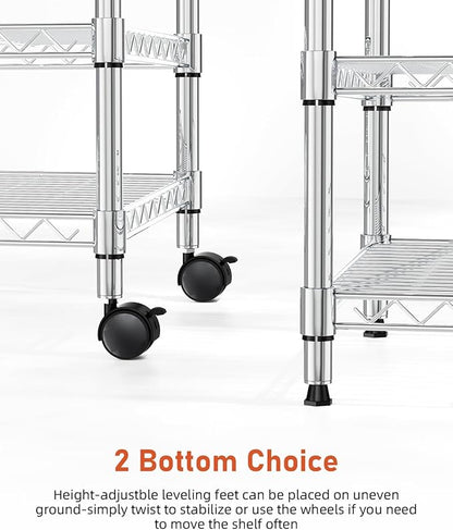 YSSOA 3-Tier Heavy Duty Storage Shelves 750Lb Capacity, 24.02" D x 13.78" W x 21.97" H Shelving Unit for Pantry, Garage, Laundry and Kitchen, Chrome, 2 Pack