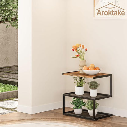 Shoe Rack, Unique 5-Shaped Free Standing Shoe Shelf, 3-Tier Wooden Shoe Organizer with Wooden Top and Steel Frame for Front Door Entrance, Entryway, Hallway, 16.54" D x 10.24" W x 16.14" H