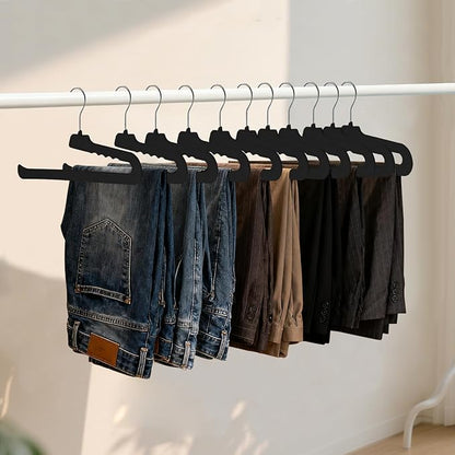ManGotree Non Slip Velvet Pants Hangers, Open Ended Felt Jean Hangers for Closet Organizer, Heavy Duty Space Saving for Trousers, Slacks, Shorts, Dress, Scarf (20 Pack, Black)