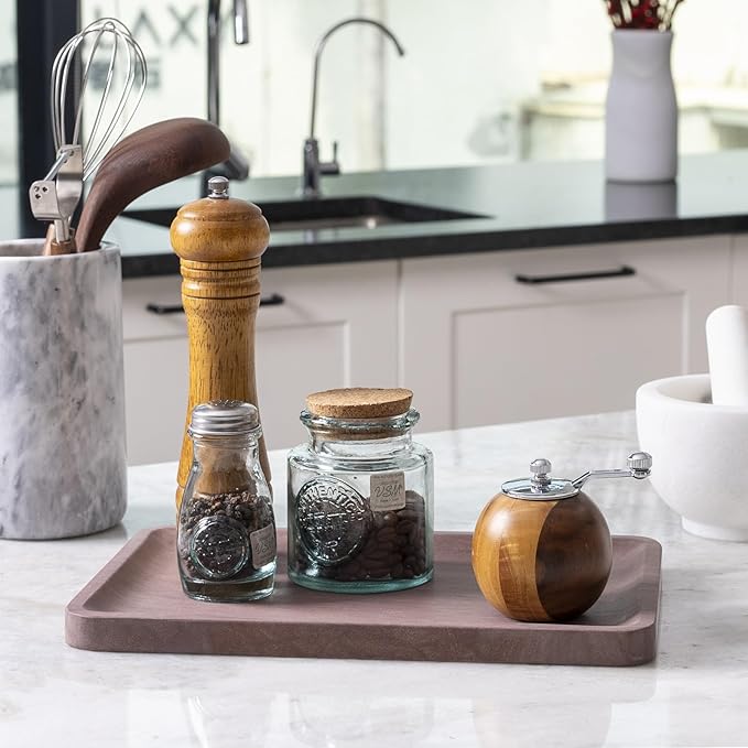 Karibiber Marble Vanity Tray, 11.8in Sandstone Bathroom Kitchen Tray for Countertop, Decorative Dresser Organizer, Perfume Storage, Jewelry Holder, Brown Stone Gift for Man