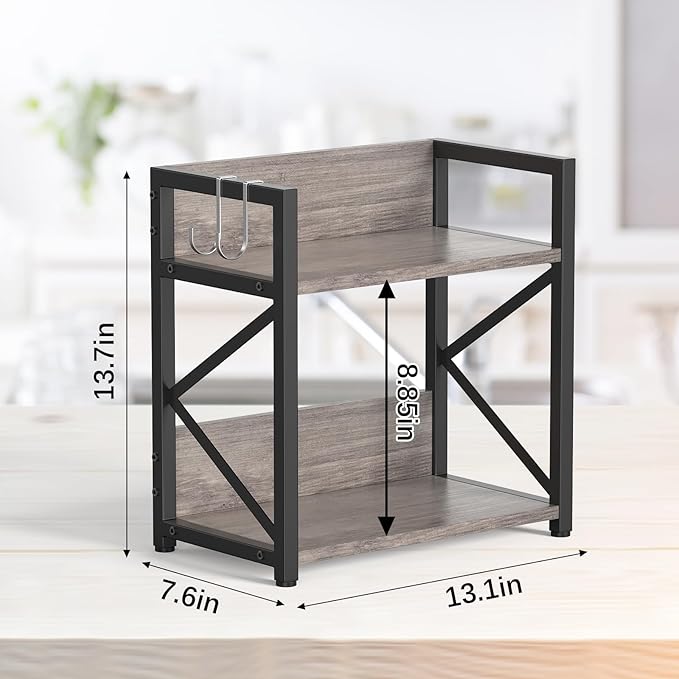 RUILALIFE Spice-Rack-Organizer-Shelf for Kitchen Counter, 2 Tiers Coffee Bar Station Organizer for Countertop，Space Saving Desk Shelving Riser Unit (Grey, Medium)