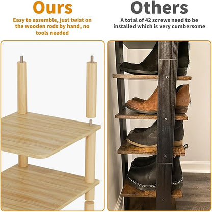 LUCKNOCK Vertical Shoe Rack, 8-Tier Tall Narrow Shoe Organizer for Entryway, Closet, Dorm & Small Spaces, Freestanding Wooden Shoe Shelf Tower for Boots, Sneakers, Heels. (Natural)