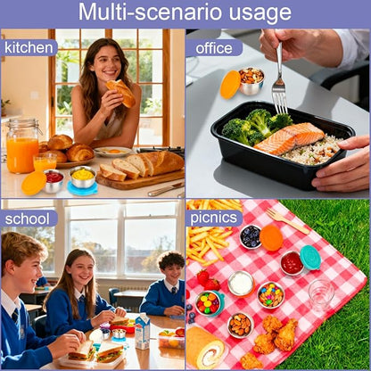 10 Pack 2.4 Oz Salad Dressing Containers To Go, Stainless Steel Small Condiment Containers with Lids, Reusable Leakproof Sauce Container Cups for Lunch Bento Box Picnic & Travel