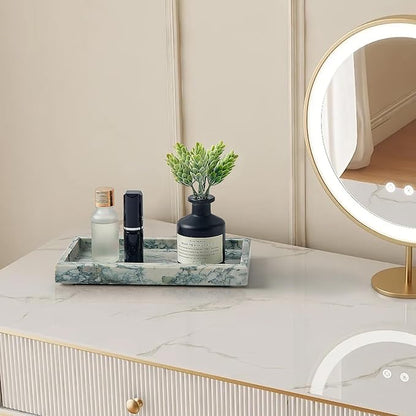 Natural Small Marble Vanity Tray, Luxury Stone Organizer for Bathroom & Kitchen | Holds Soap Dispenser, Jewelry, Perfume | Non-Resin, Non-Ceramic Décor