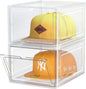 SCAVATA Hat Organizer Box, Stackable Clear Baseball Caps Holder Box Containers with Magnetic Door for Hats Snapback Cap Storag, Hat Rack Display Case, Holds 8 Hats Each (Clear, 2 Pack)