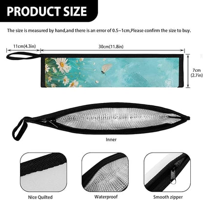 COEQINE Large Utensil Holder Case Fit 11.8X 2.7 Inch Fork Spoon Knife Organizer Countertop Leafproof Machine Washable Lightweight Portable Travel Accessories With Aqua Blue Daisy Flower Butterfly