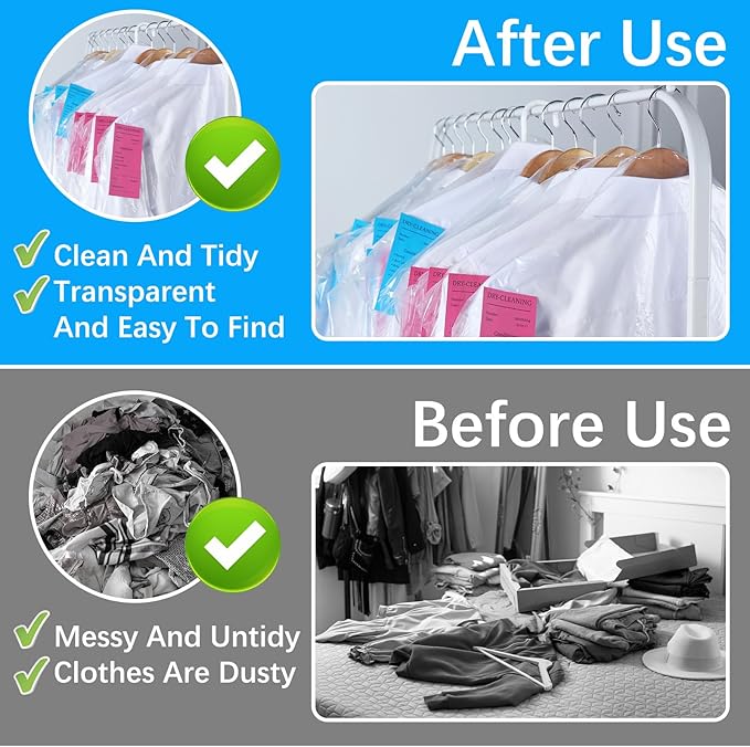 50Pcs Clear Plastic Clothes Covers, 71 Inch Plastic Dry Cleaning Bags for Hanging Clothes, Dust Proof Garment Covers for Long Dresses, Skirts, Coats, Suit Shirts, Jacket