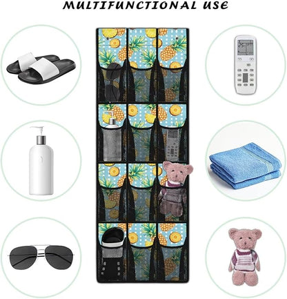 12-Section Over The Door Storage Bag Organizer, Made of Heavy Duty Oxford Cloth, Waterproof Lightweight and Perfect for Home Office or Dorm Use, Pineapple and Dots