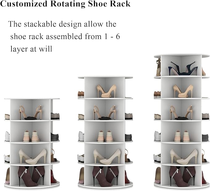 Gyfimoie Rotating Shoe Rack, 6-Tier Spinning Shoe Tower, Free Standing 360°Revolving Shoe Storage Organizer Lazy Susan Shoe Rack for Entryway Living Room Hallway