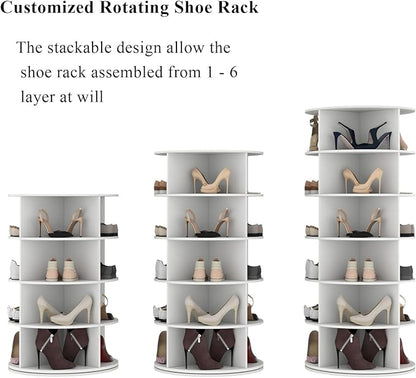 Gyfimoie Rotating Shoe Rack, 6-Tier Spinning Shoe Tower, Free Standing 360°Revolving Shoe Storage Organizer Lazy Susan Shoe Rack for Entryway Living Room Hallway