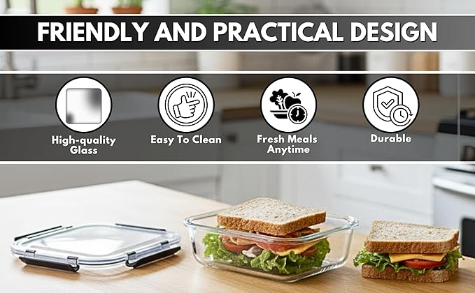 5Pack 35oz Glass Storage Containers with Lids, Airtight Glass Meal Prep Containers, BPA-Free Lunch Containers for Microwave, Oven, Freezer & Dishwasher Safe