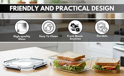 5Pack 35oz Glass Storage Containers with Lids, Airtight Glass Meal Prep Containers, BPA-Free Lunch Containers for Microwave, Oven, Freezer & Dishwasher Safe