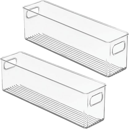 mDesign Plastic Bathroom Organizer - Storage Holder Bin with Handles for Vanity, Cupboard, Cabinet Shelf, Linen or Hallway Closets, Holds Styling Tools, Beauty Products, or Toiletries - 2 Pack - Clear