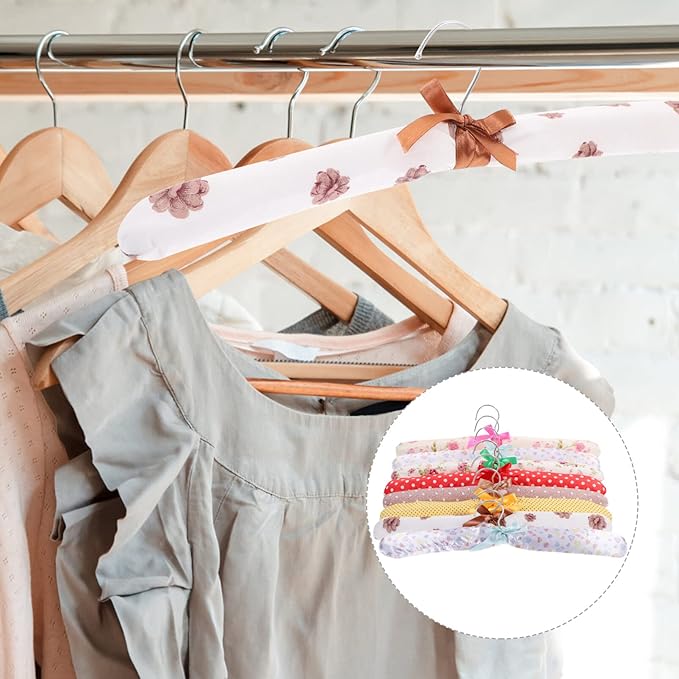 Zerodeko 10Pcs Cloth Covered Clothes Hangers Floral Print Padded Wood Coat Hangers Non-Slip Fabric Wrapped Hangers for Women S Closet Organization