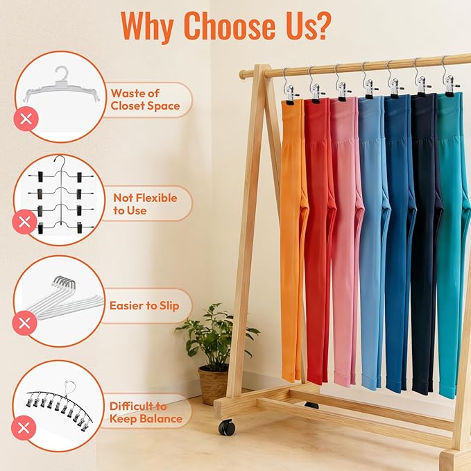 30 Pack Pants Hangers with Clip, Legging Organizer for Closet, Yoga Pants Hangers, Space Saving Hanging Closet Organizer and Storage for Socks, Panties, Underwear, Pants and Jeans (Black1)