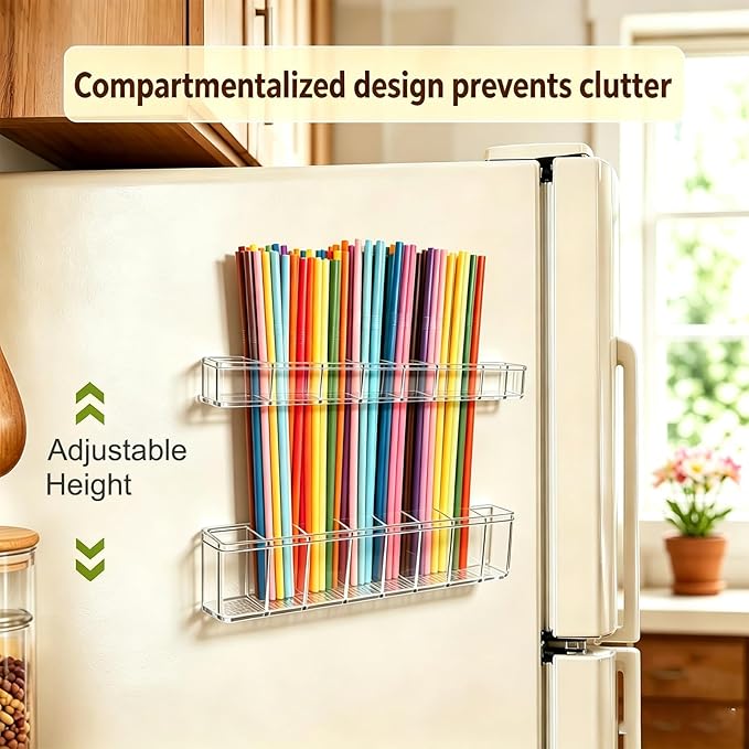 9.8 inch double-layer removable and washable Large Acrylic Cabinet Straw Holder Organizer with Traceless Nano Adhesive – Space-Saving Storage Rack for Cabinet Door, Clear Straw Cabinet Holder