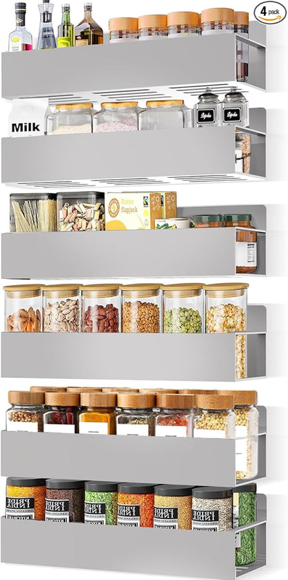 SMRCAD Magnetic Spice Rack Organizer for Fridge Seasoning Organizer for Kitchen storage with Screw Magnetic Shelf with Hook for Refrigerator and Oven (6pack-Grey)